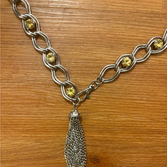 White House Black Market Chain Woman Lg belt Yellow gems Chain tassel No flaws - Picture 11 of 14